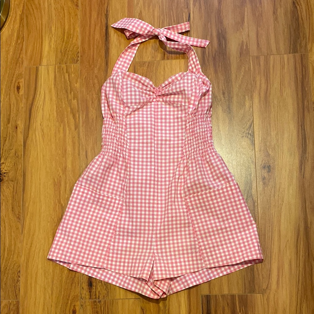 French Designer Fifi Chachnil Pink Checker Gingham Jumpsuit Romper